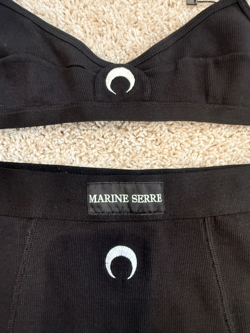 Marine Serre Black Crescent Moon Ribbed Bralette & High-Waist Brief Set View 3